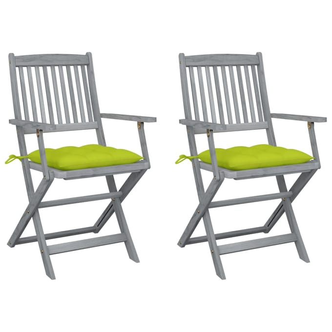 vidaXL - Set - van - 2 - klapstoelen - met - kussens, - gemaakt - van - massief - acaciahout.