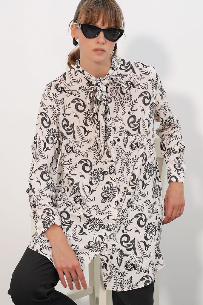 Lang Bloemig Viscose Shirt