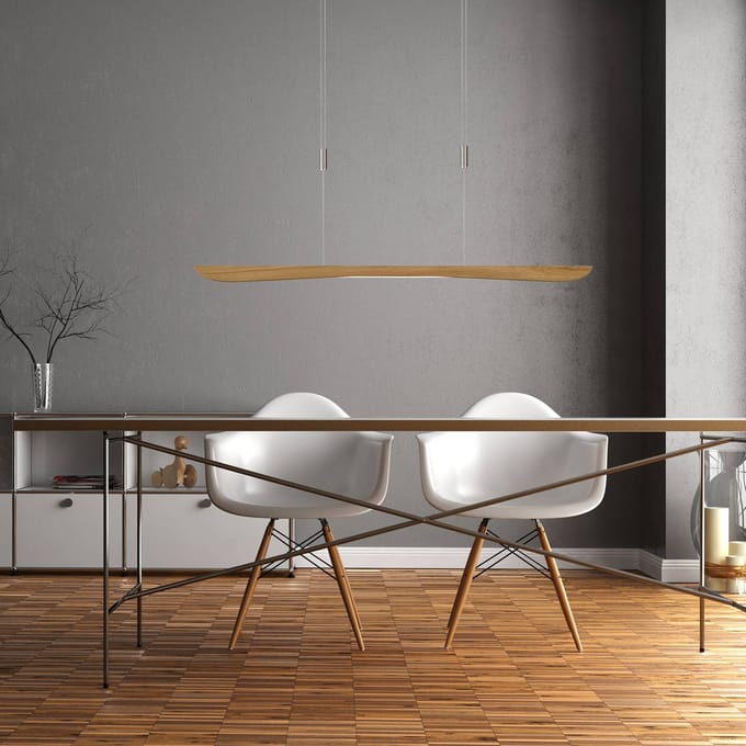 Quitani LED hanglamp Hiba, eiken natuur, lengte 118 cm