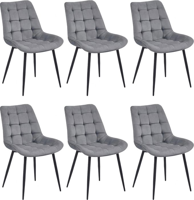 Colenis® - Quadra Eetkamerstoel - Set Van 6 - Grijs - Fluweel - Industrieel