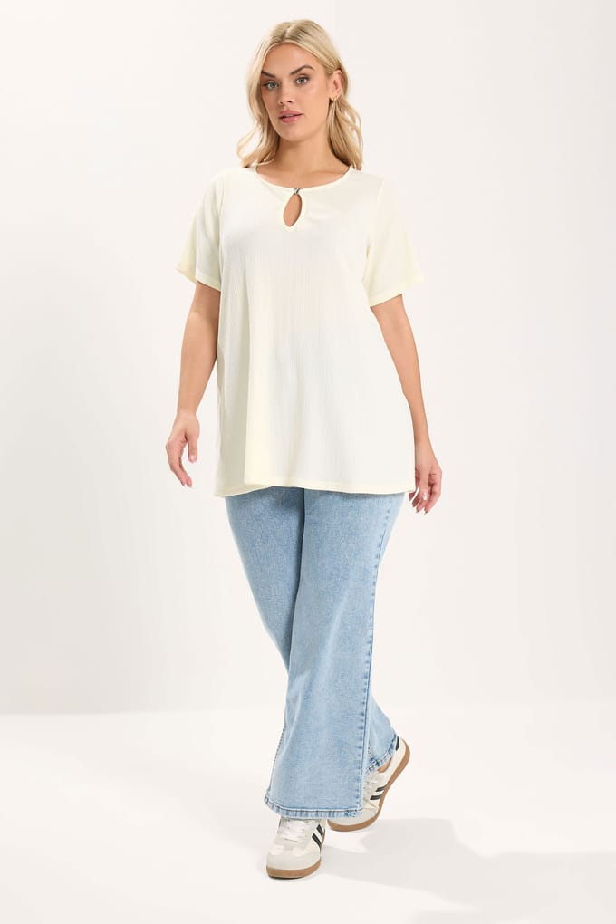 Yours Ivoorwitte Getextureerde Top Met Keyholedetail Size 44