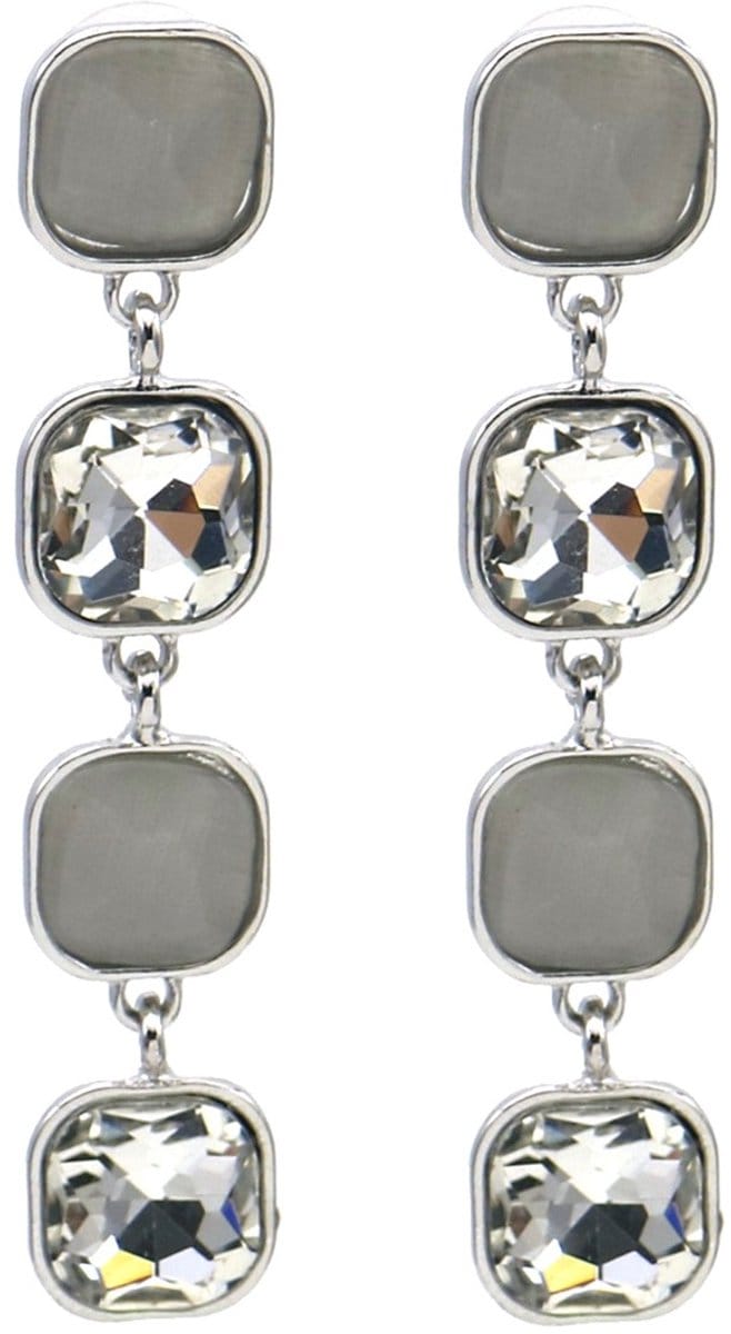 Oorbellen kristal - zilverkleurig - 6 cm