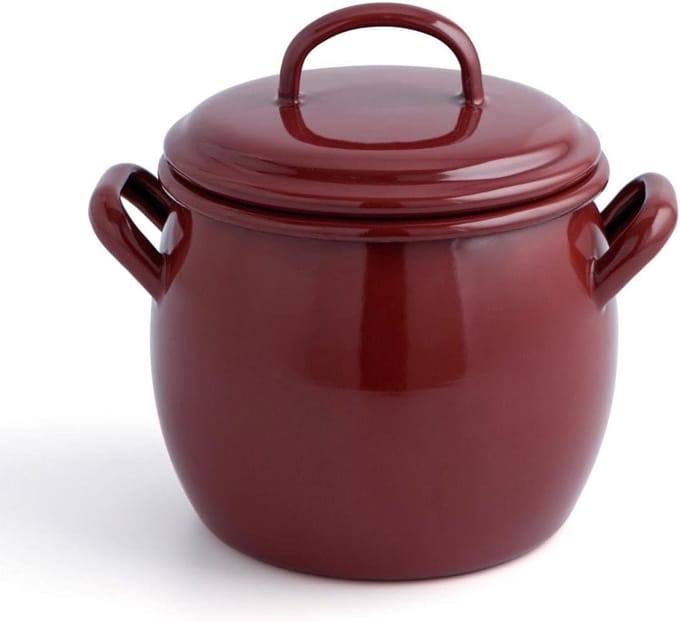 Klassieke emaille RVS pan met deksel 28 cm