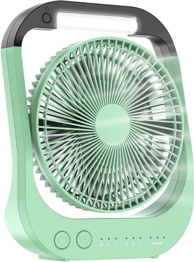 Thuys – USB Bureauventilator – 10000Mah Oplaadbare Tafelventilator – 8 Inch Campingventilator – 180° Draaibaar – LED Verlichting