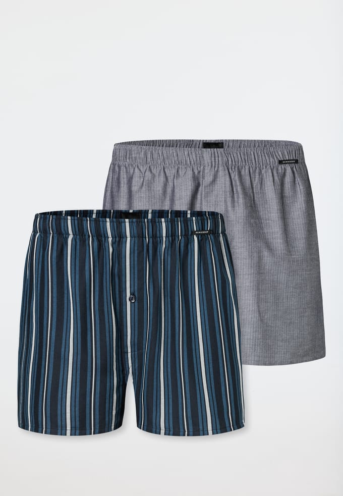 Schiesser 2 PACK Boxershorts geweven - Boxershorts Multipacks Heren Onderbroek - grijs, blauw