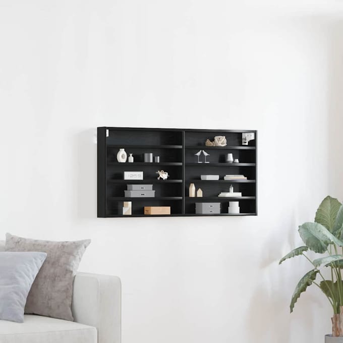 vidaXL - Display - Kast - Muurmontage - Zwart - Eiken - 100 - x - 8,5 - x - 50 - cm