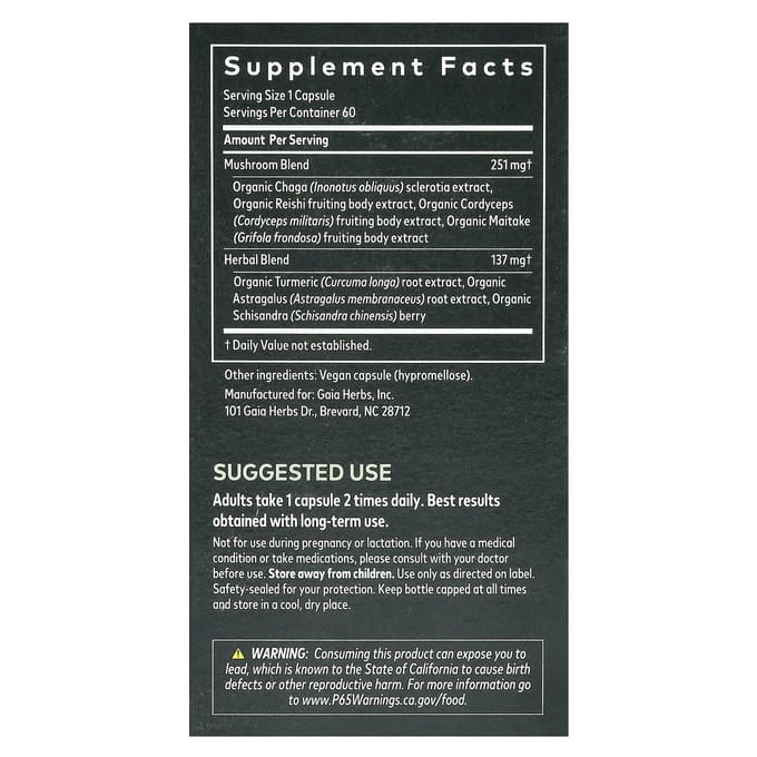 Gaia Herbs, Everyday Immune, Champignon & Herbe, 60 Capsules Végétales