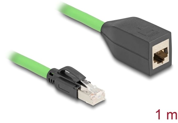 Delock RJ45 Network Extension Cable Cat.6A plug to jack SF/UTP suitable for drag chains PUR (TPU) 1 m green