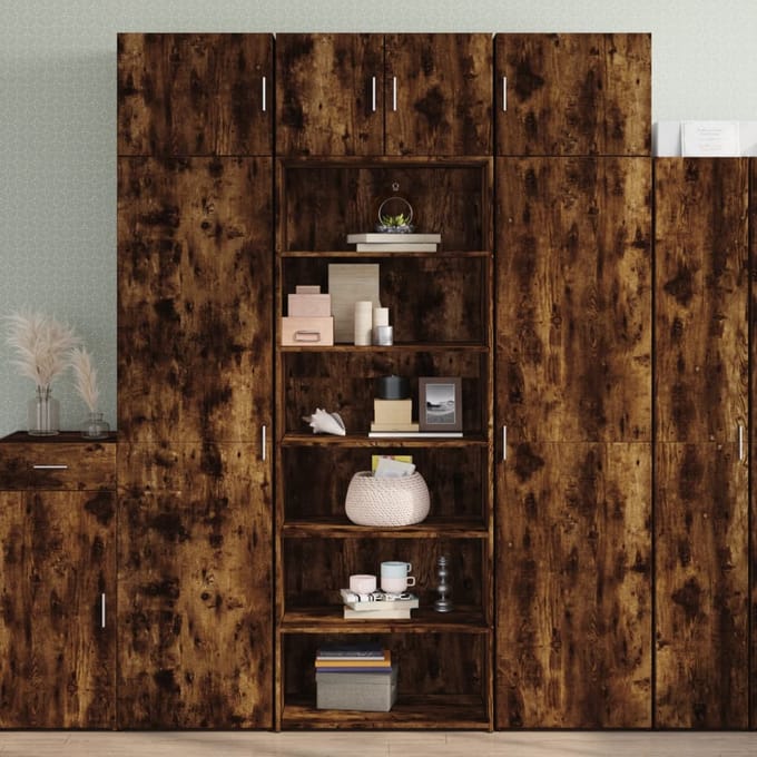 vidaXL - Hoge - kast - 70x41x185 - cm - bewerkt - hout - gerookt - eikenkleurig