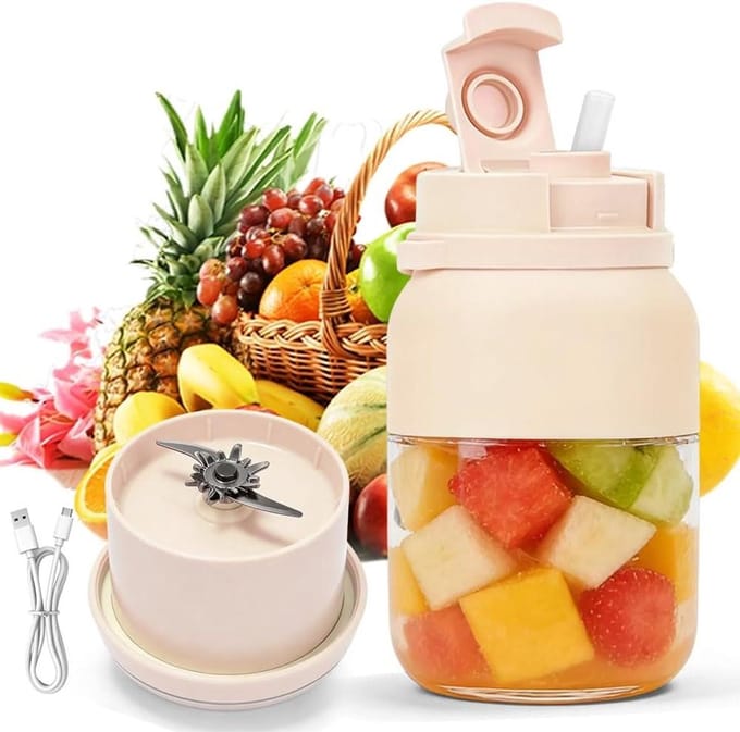 Draagbare Mixer - Smoothie Maker - Verse Drankjes Maken - Lekvrij Ontwerp - 1200 ml Capaciteit - Beige