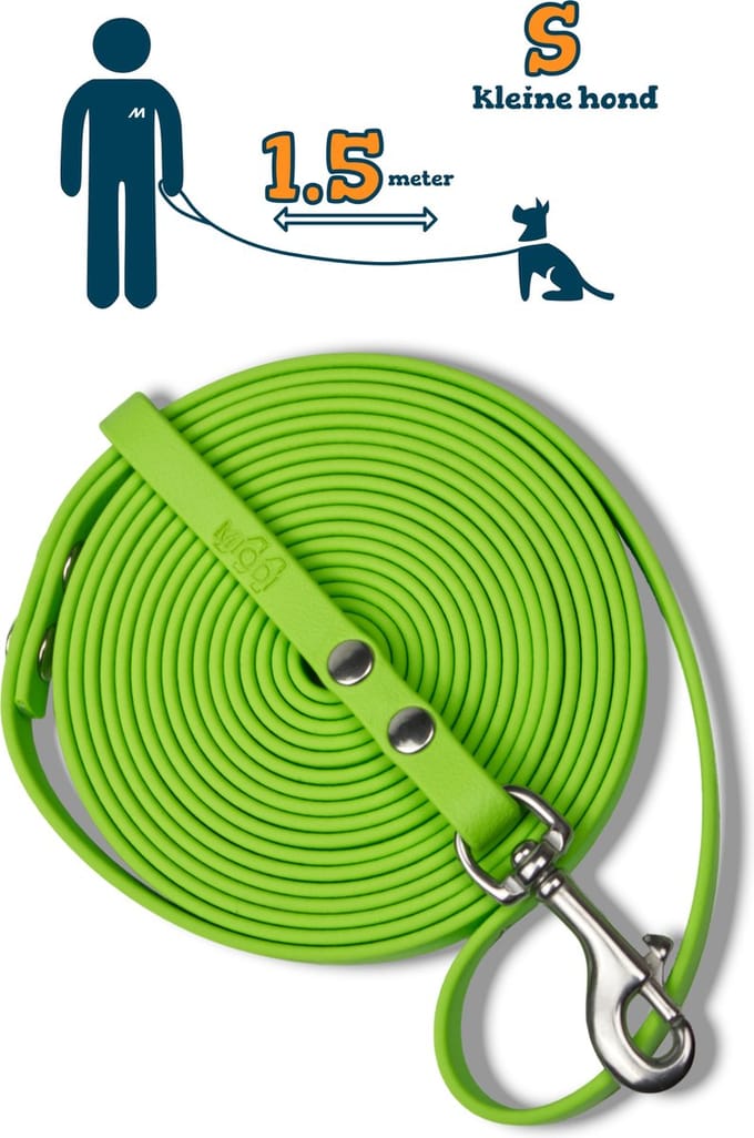 Miqdi hondenriem - BioThane – lichtgroen – 1.5 meter lang – 9mm breed – XS/S – kleine hond