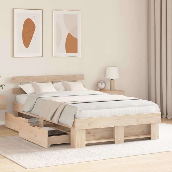 vidaXL - Bedframe - met - hoofdeinde - Bruin - 120 - x - 190 - cm - Massief - grenenhout