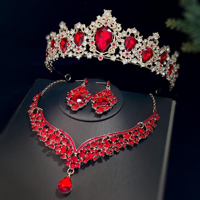 Drie Delige Set Bruidsaccessoires Bruiloftskroon Hoofddeksel Ketting Oorbellen Koreaanse Stijl Super Fee Bruidsjurk en Avondjurk Accessoires black