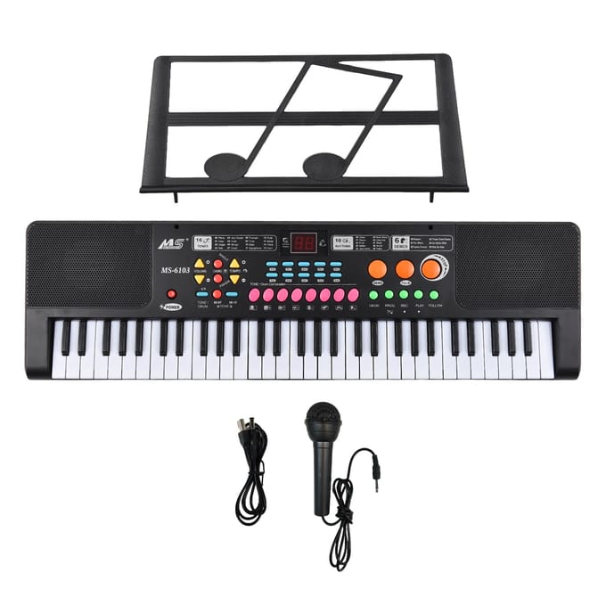 Clavier électronique 61 touches Piano double haut-parleur 16 tons 10 rythmes 6 instruments de musique de démonstration avec noir
