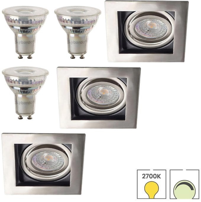 Lybardo - Inbouwspots extra klein 3-pack - Kantelbaar + LED Spot 3.5W - Dimbaar - Warmwit Licht