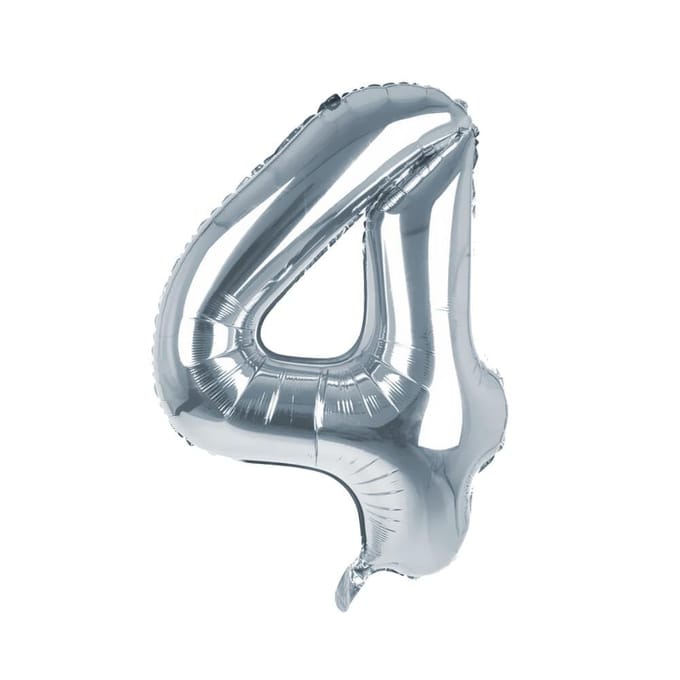Cijfer Ballon '4'  Zilver (100CM)