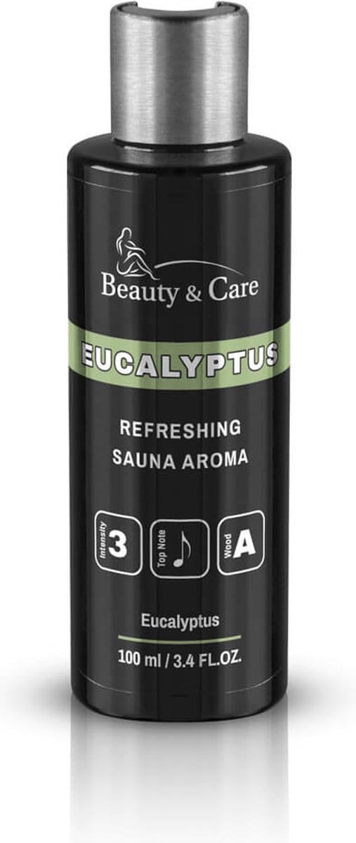 Beauty&Care® Sauna Opgietmiddel - Eucalyptus - Opgietconcentraat voor Emmer & Saunakachel - tot 10 x Opgieten - Geuren met Etherische Olie - Verzorging & accessoires - zwarte 100 ml fles met disctopdop
