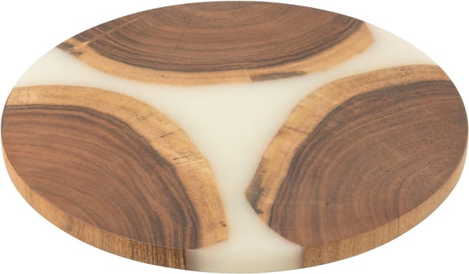 J-Line snijplank Rond - hout/epoxyhars - naturel/wit
