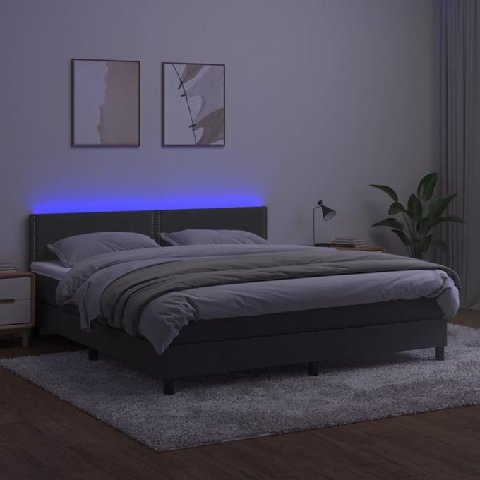 vidaXL - Boxspring - met - matras - en - LED - fluweel - donkergrijs - 160x200 - cm