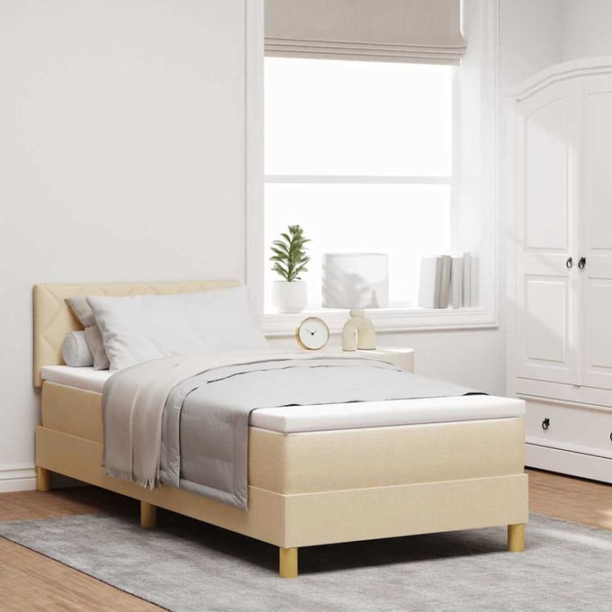 vidaXL - LED - Box - Spring - Bed - met - kussen - Crème - 100 - x - 200 - cm - Stof