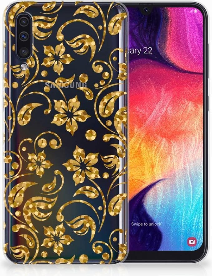 Samsung Galaxy A50 TPU Case Gouden Bloemen