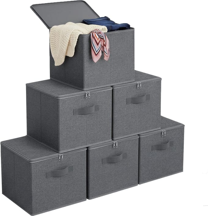 SONGMICS - Opbergbox - Opbergdoos - Met Handgrepen - Set van 6 - Voor Kleding en Accessoires