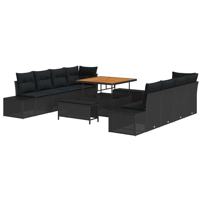 vidaXL - Tuinbank - Set - 11 - st - Zwart - poly - rattan