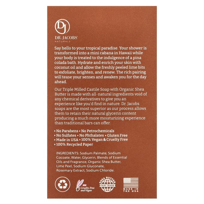 Dr. Jacobs Naturals, Loofah Exfoliating Castile Soap, Coco Loco Limeade, 5 oz (142 g) brown