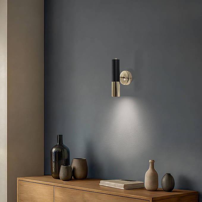 Domiluce Wandlamp Orino, zwart/goud, metaal, GU10