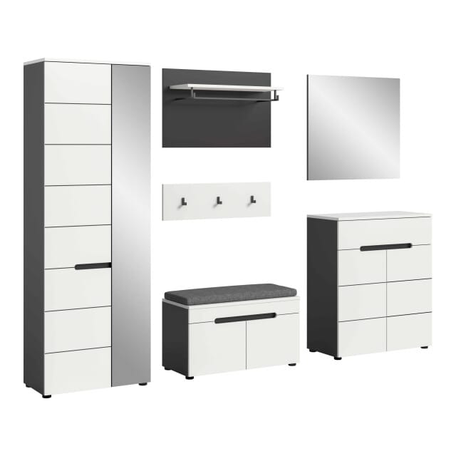 Canu kledingkastcombinatie inclusief zitkussen wit NB Basaltgrijs NB - 37x255x190cm