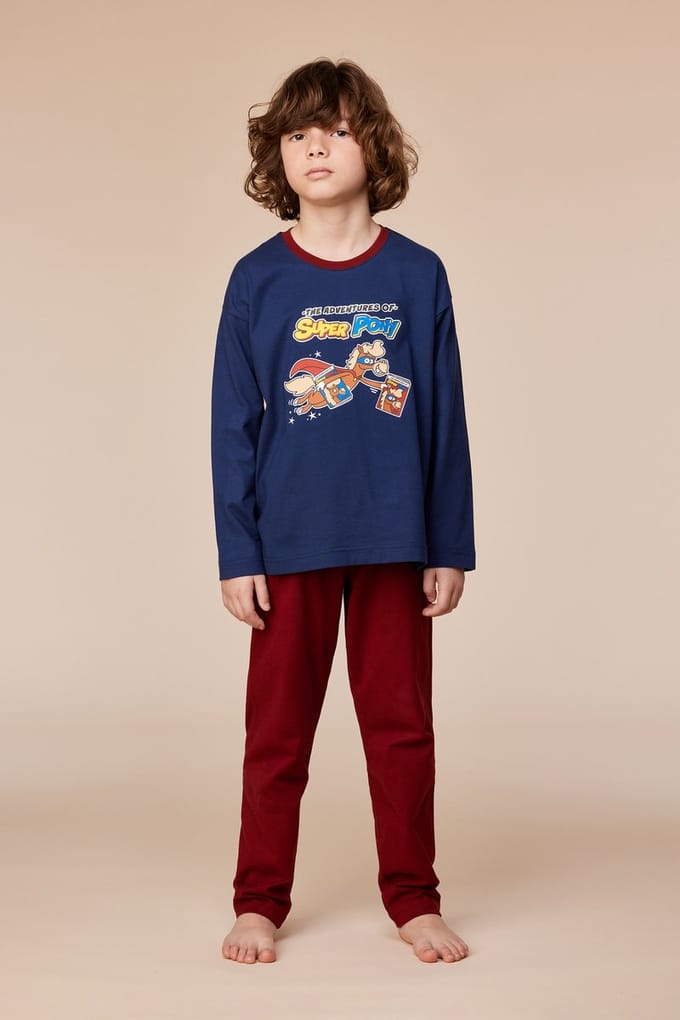 Woody - Jongens/Heren Pyjama - Donkerblauw Pony - 16 jaar