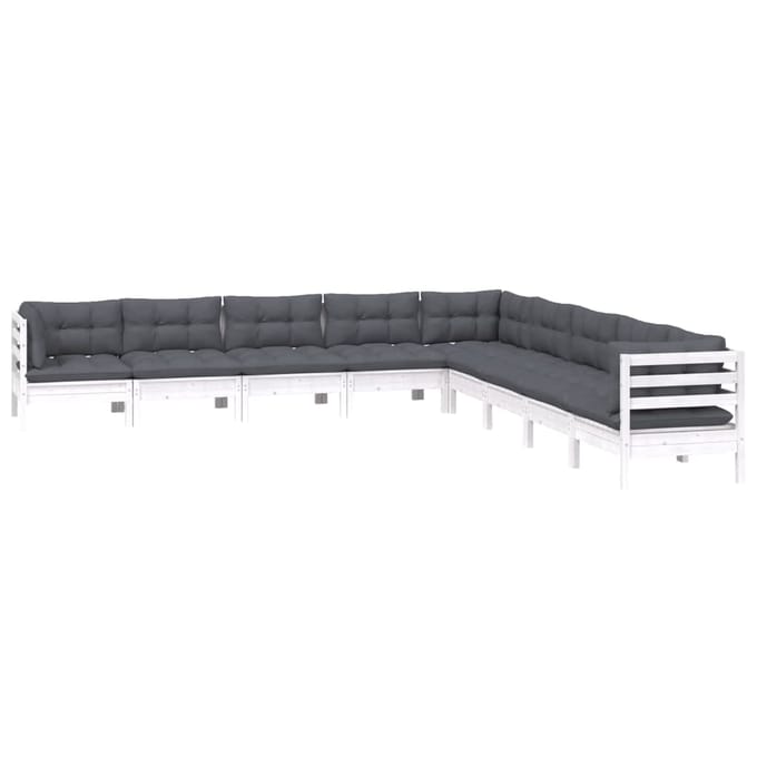 vidaXL - 9-delige - Loungeset - met - kussens - massief - grenenhout - wit
