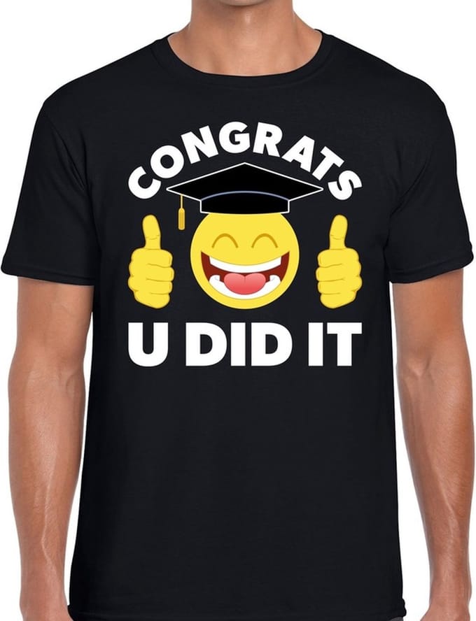 Congrats U did it t-shirt zwart heren - Geslaagd/ afgestudeerd cadeau M