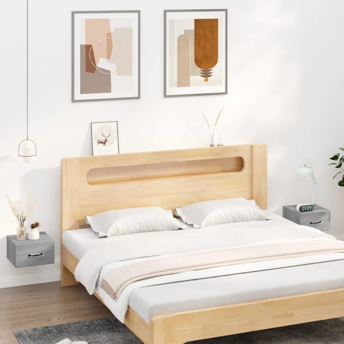 vidaXL - Nachtkastjes - 2 - st - wandgemonteerd - 35x35x20 - cm - grijs - sonoma - eiken