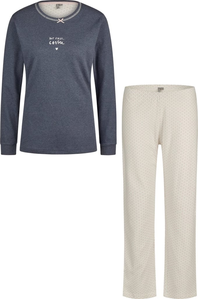 By Louise Dames Winter Pyjama Set Lang Interlock Blauw - Maat S