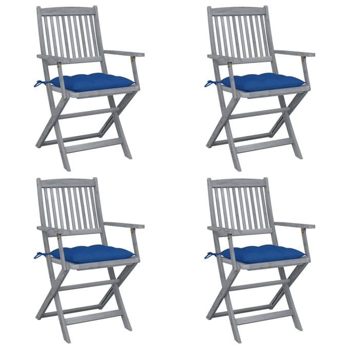 vidaXL - Set - van - 4 - klapstoelen - met - kussens, - gemaakt - van - massief - acaciahout.
