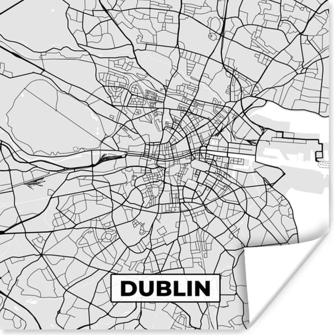 Poster Dublin - Stadskaart - Zwart Wit - Plattegrond - Kaart - 75x75 cm