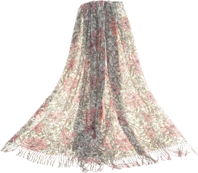 Sjaal - Pashmina - Kunst - Honeysuckle - Kamperfoelie - May Morris - 70 x 200 cm met 10 cm franje