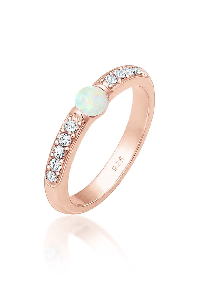Elli PREMIUM - Ring - Dames Precious Glamorous met Kristallen en Opaal in 925 Sterling Silver - Dames