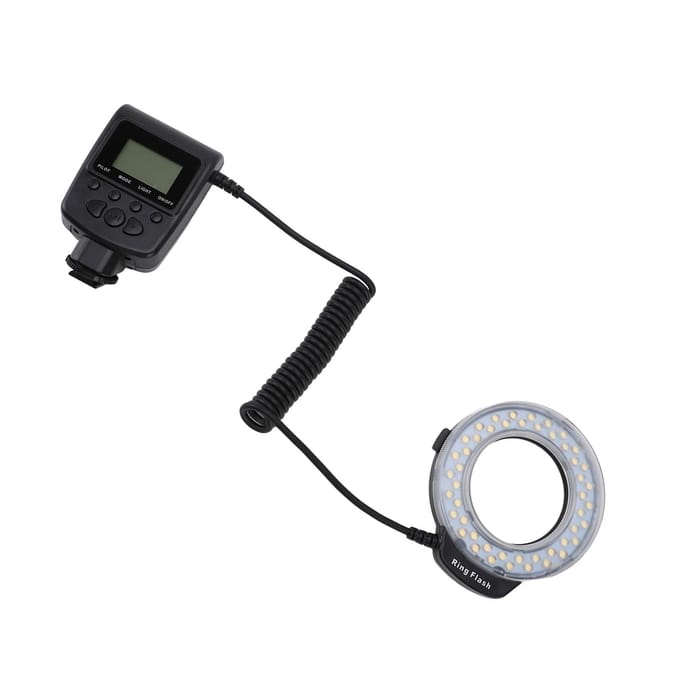 48LED Macro Flitslicht met LCD-scherm Vermogensregeling Adapterringen Flitsdiffusor voor DSLR white
