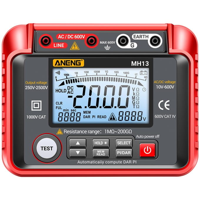 ANENG MH13 250V-2500V digitale isolatieweerstandstester rood
