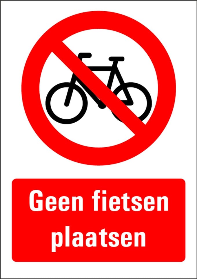 Geen fietsen plaatsen bord met tekst 148 x 210 mm