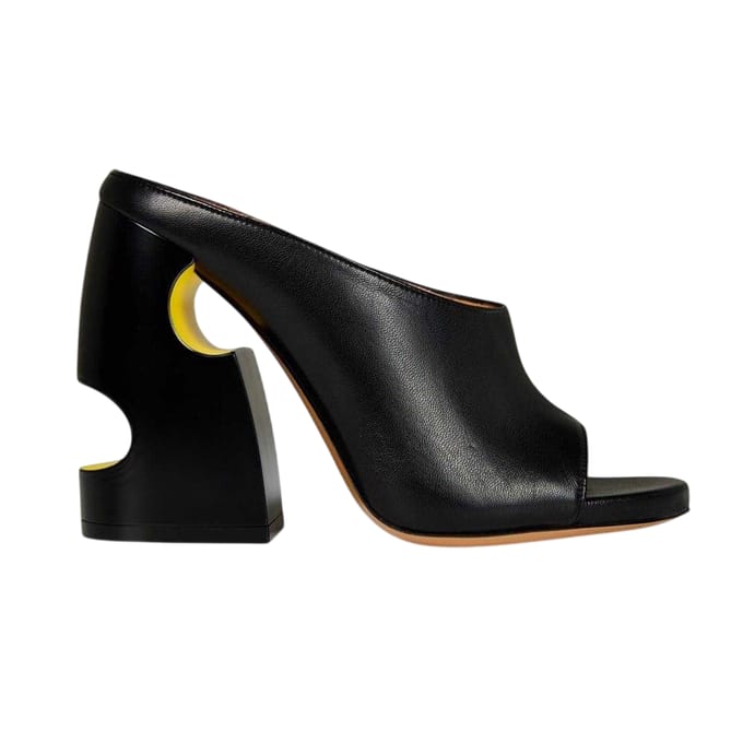 Off White Dames/Dames Uitgesneden Leren Hoge Blokhak Muiltjes (ZWART/GEEL)