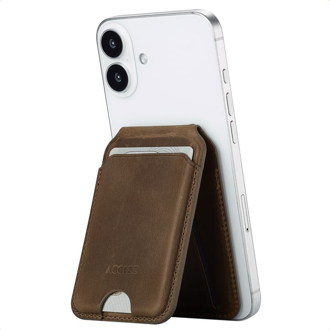 Accezz Vintage Leather geschikt voor MagSafe Pasjeshouder met Standaard - Wallet Kaarthouder - Rustic Brown