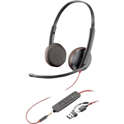 HP Poly Blackwire C3225 Over Ear headset Kabel Stereo Zwart Ruisonderdrukking (microfoon) Headset, Volumeregeling, Microfoon uitschakelbaar (mute)