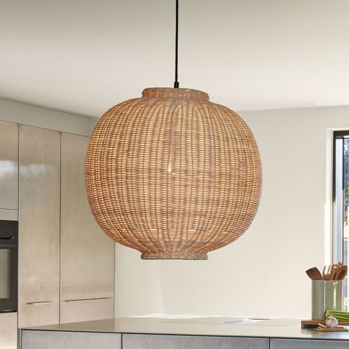 Hübsch hanglamp Chand, rond, rotan, natuurlijke kleur