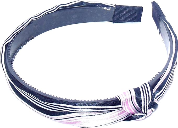 Diadeem gestreept zwart-wit-roze met knoop