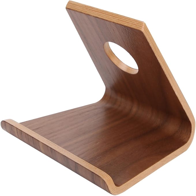 Support double face en bois marron pour tablette, PC, téléphone portable, iPad brown