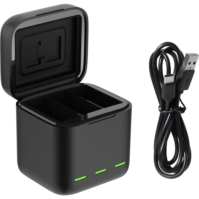 TELESIN GP-BCG-901 3-kanaals USB Batterij Snellader Batterij Opberg Draagkoffer met USB zwart