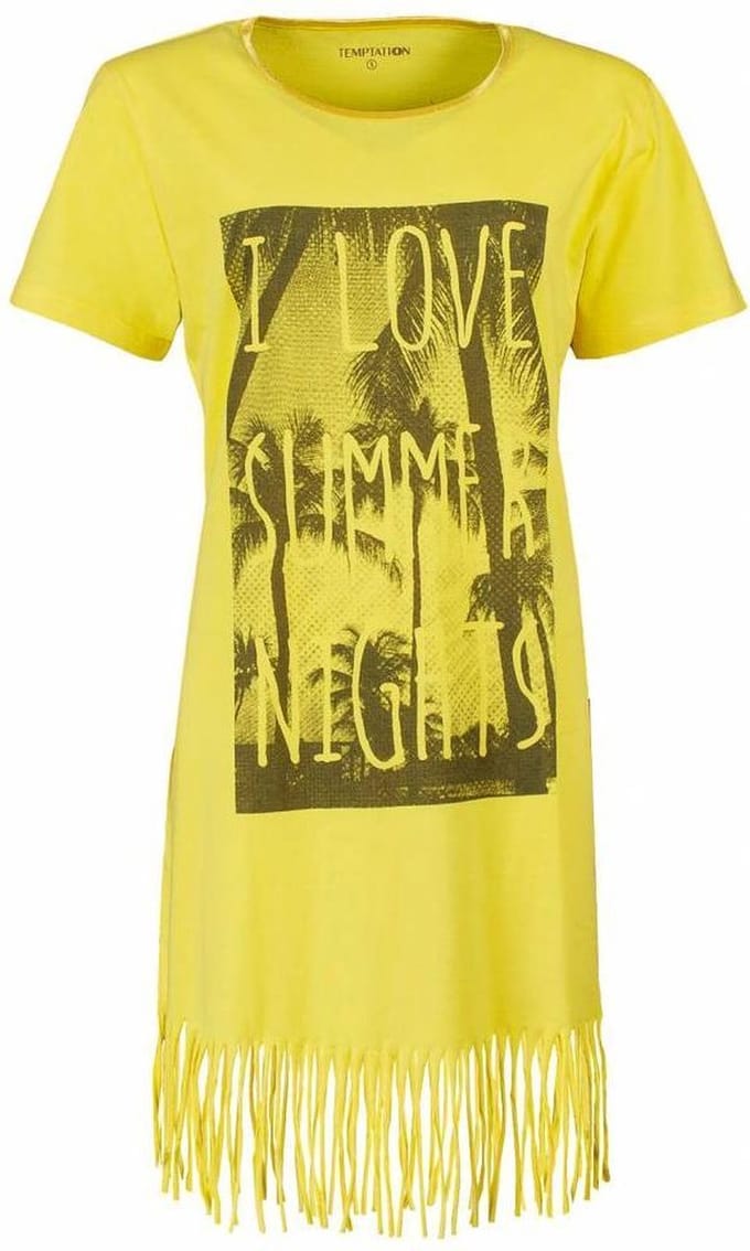 Tenderness Dames Nachthemd - Bigshirt - 100% Katoen - Geel - Maat M
